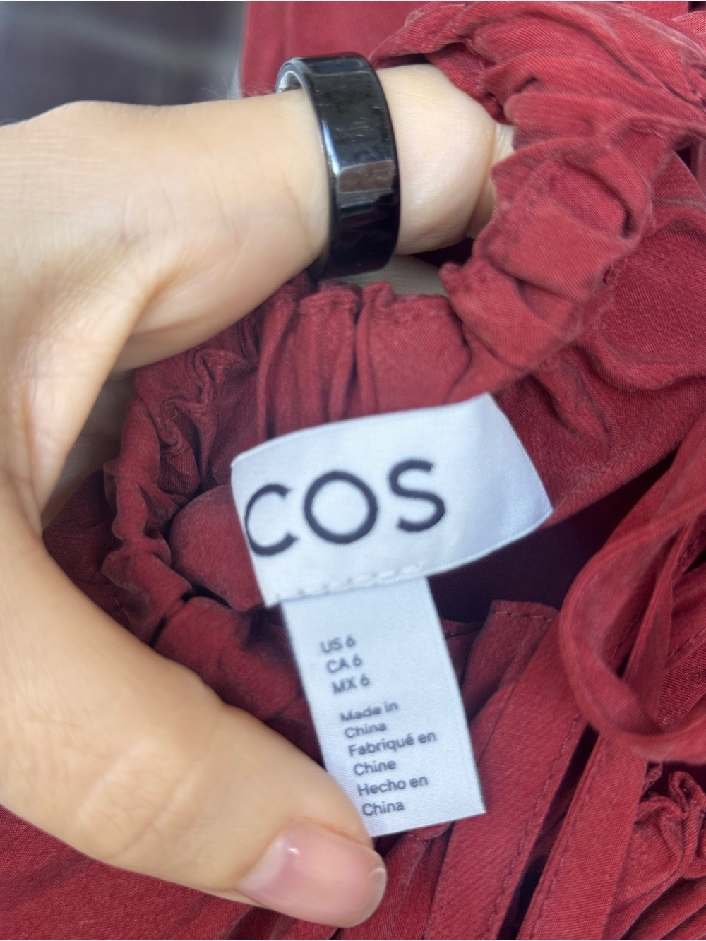 COS Gathered V-Neck Maxi Dress – Dark Red, US 6 - Picture 6 of 8